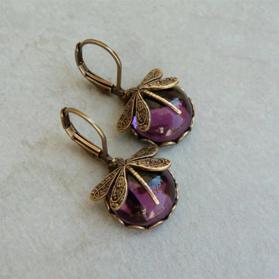 Brincos de libélula de ouro antigo