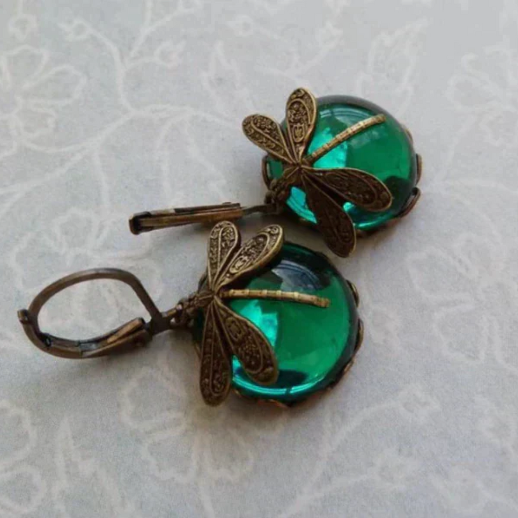 Brincos de libélula de ouro antigo