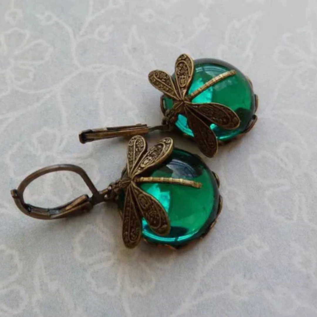 Brincos de libélula de ouro antigo