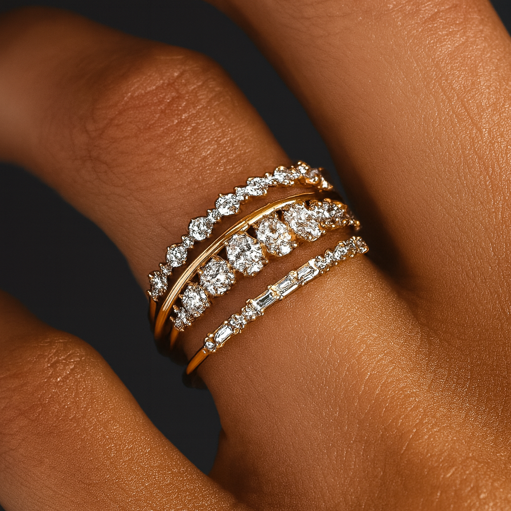 Conjunto de anéis vintage de zircônia dourada