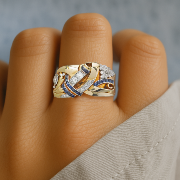 Anel de zircônia vintage dourado